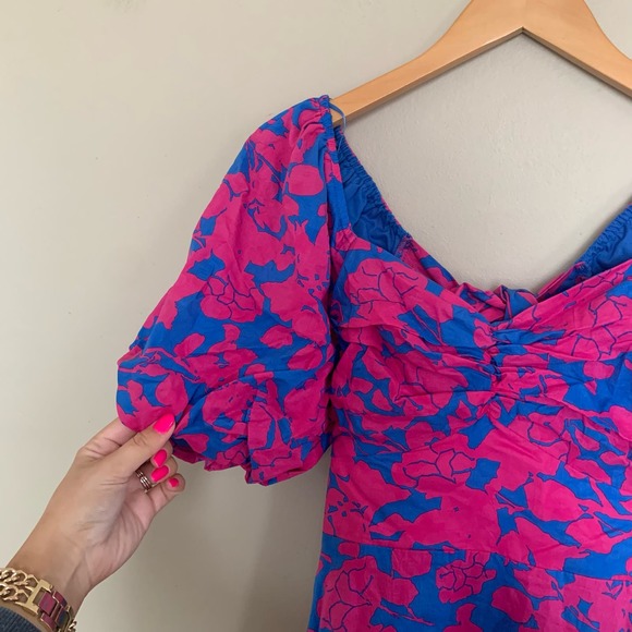 NWT Free the Roses Floral Cut-Out Maxi Dress Size Small Blue/Fushia Pink - Picture 8 of 11